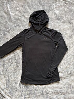 Nike Running Dri-Fit Hooded Performance Top Metallic Swoosh Womens Small
